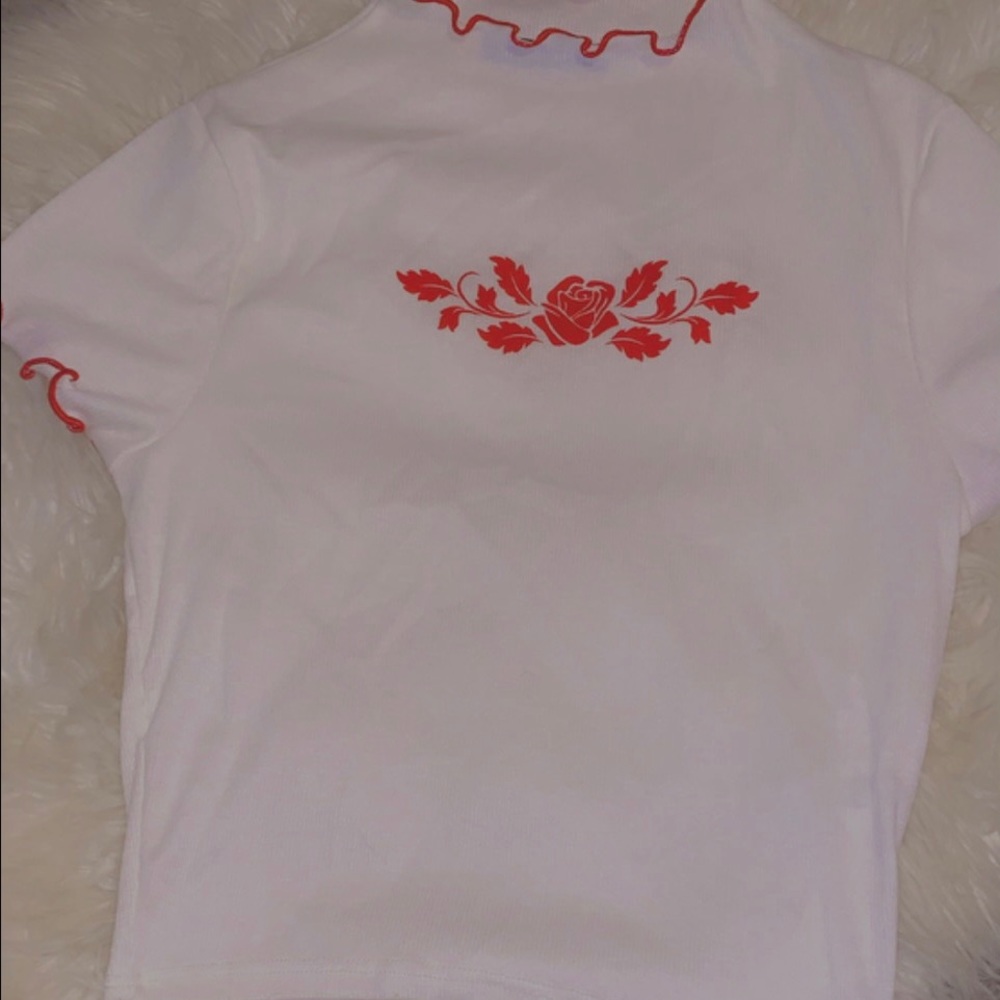 Cute red and white turtle neck crop top
